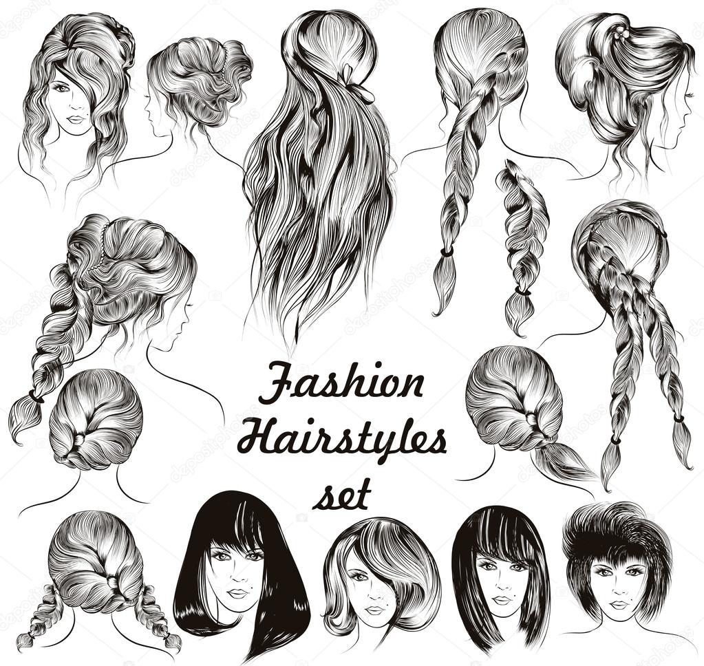 Set Hand Drawn Hairstyles Vector Sketch Fashion Illustratio Stock Vector by  ©kamenuka 201810350