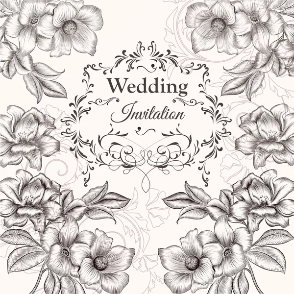 Vektor handgezeichnetes Einladungsdesign im klassischen floralen Stil — Stockvektor