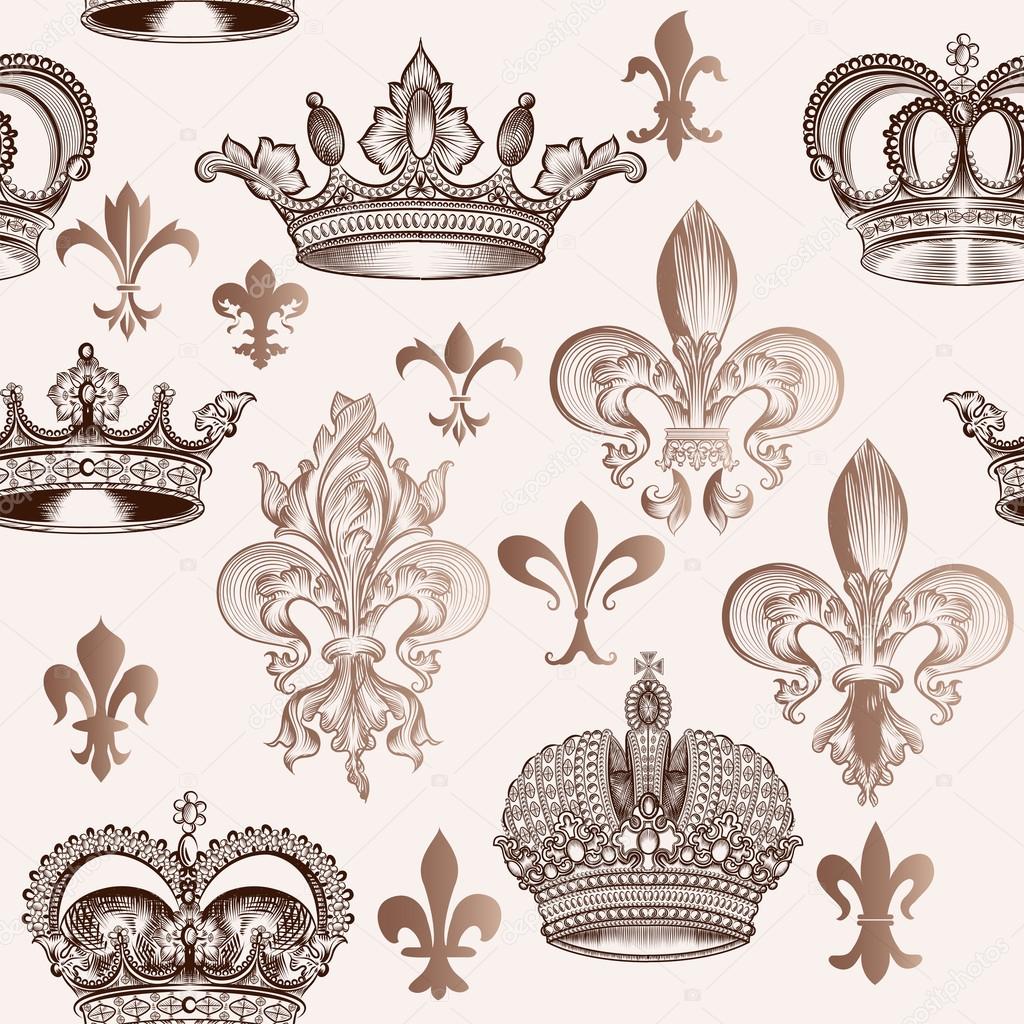 Vintage Seamless Pattern With Crowns And Fleur De Lis For Design Vector Image By C Mashakotscur Vector Stock