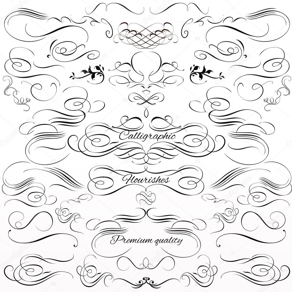 Set of vector calligraphic elements and page decorations