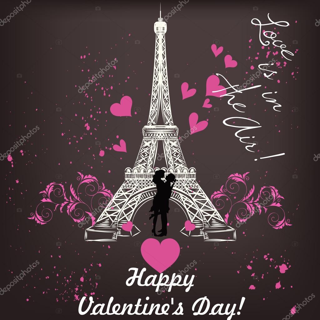 エッフェル塔と心バレンタインデー カード ストックベクター C Mashakotscur
