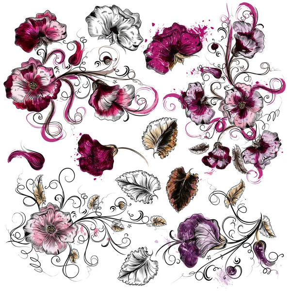 Ensemble de fleurs dessinées à la main vectorielles — Image vectorielle