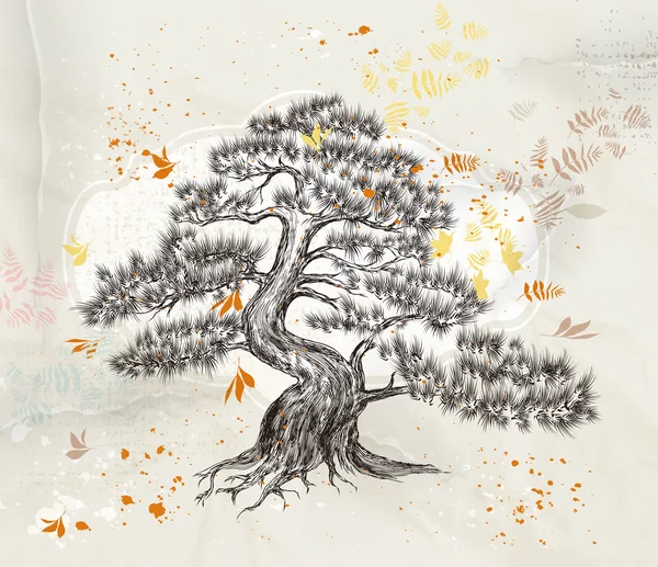 Arbre vectoriel dessiné à la main sur une vieille illustration vectorielle en papier — Image vectorielle