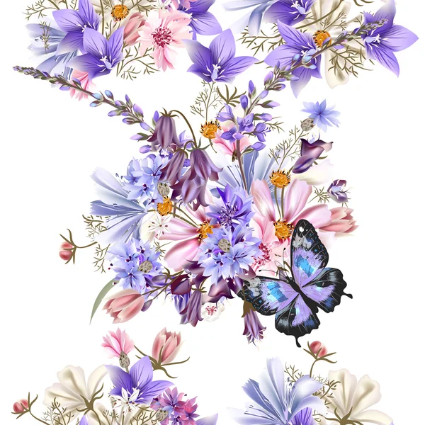 Floral seamless vector pattern with flowers in watercolor style — Stock Vector