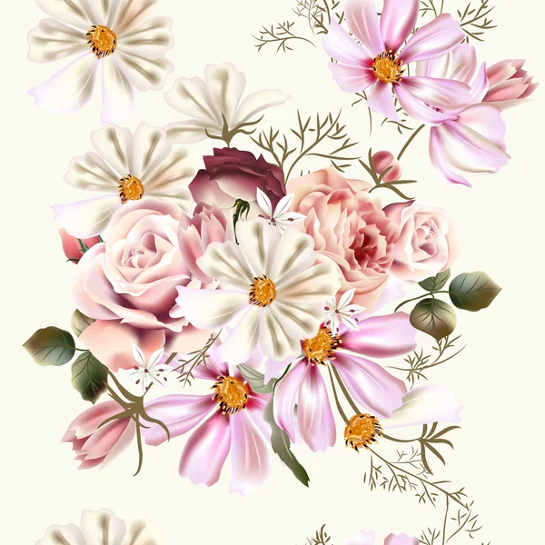 Patrón vectorial sin costura floral con flores en estilo acuarela — Vector de stock