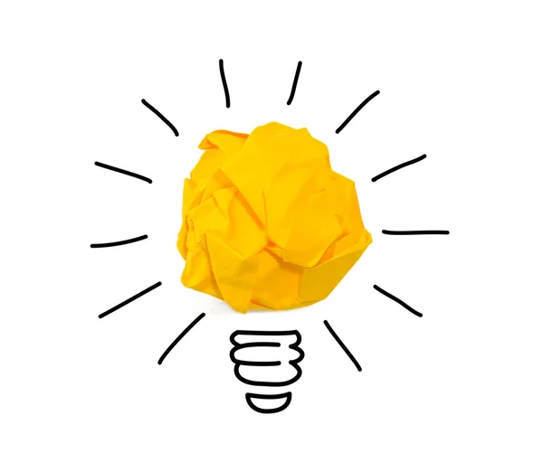 Inspiration crumpled yellow paper light bulb idea — Stock Photo, Image