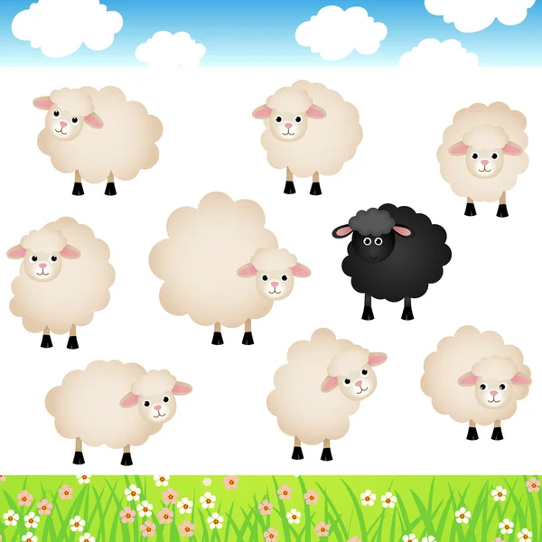 Cute Sheep Set — Stock Vector