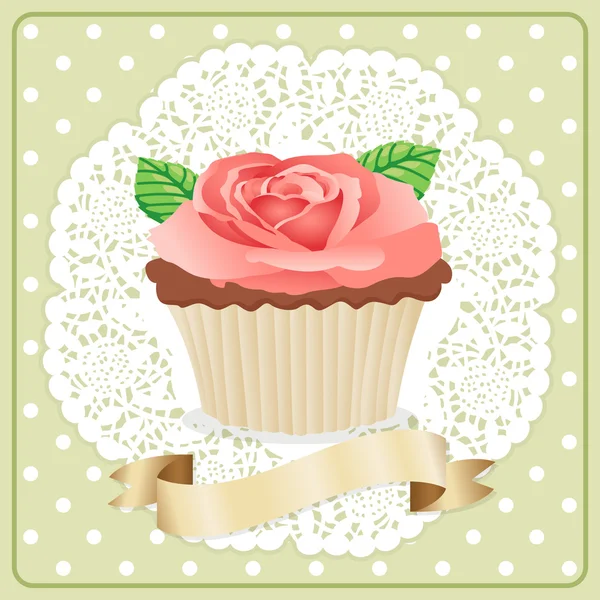 Etiqueta Rosa Flor Cupcake — Vector de stock