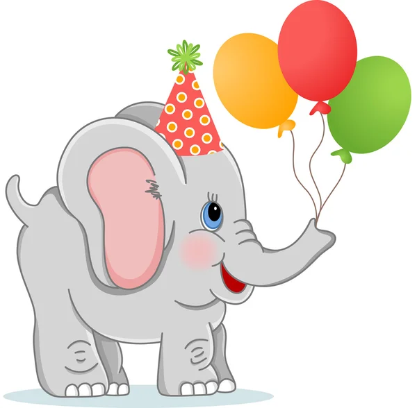 Birthday elephant with balloons — Stock Vector