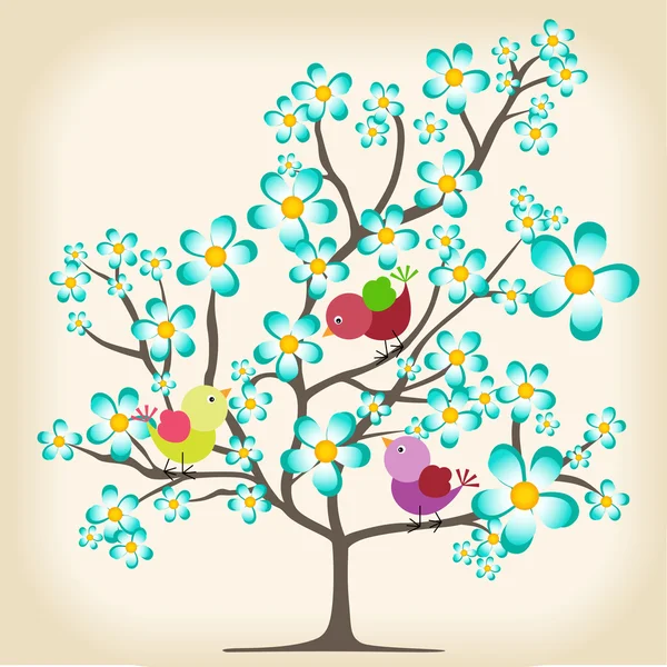 Spring tree with birds background — Stock Vector