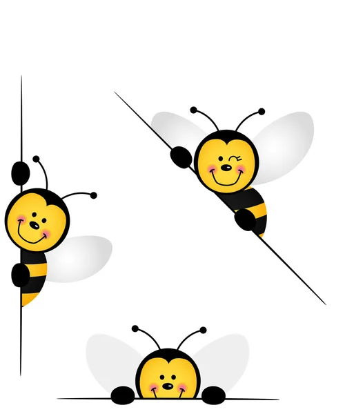 Bee peeking from behind in various positions — Stock Vector