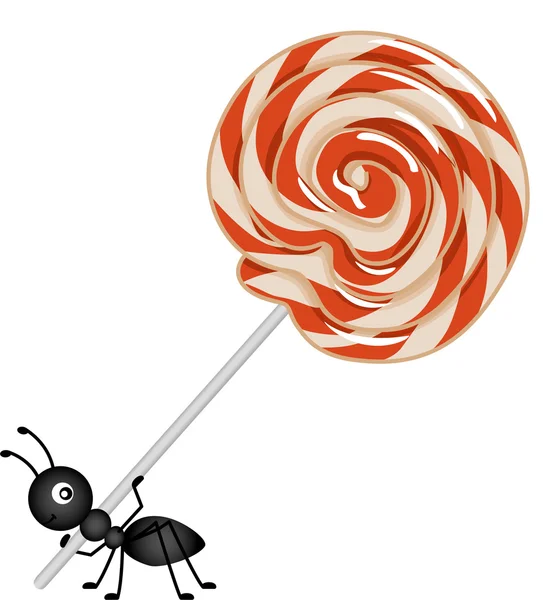 Lollipop being carried by a ant — Stock Vector
