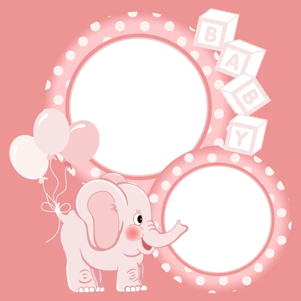 Bebê elefante rosa scrapbook frame — Vetor de Stock