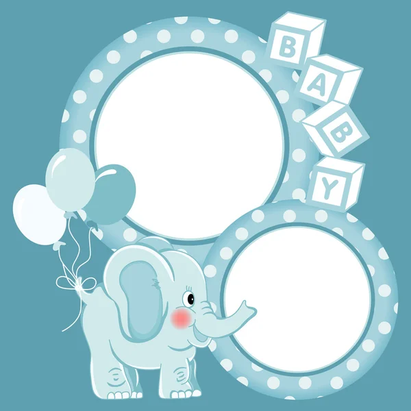 Bebê elefante azul scrapbook frame — Vetor de Stock