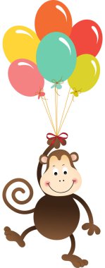 Sevimli maymun balon ile uçan