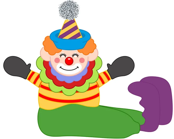 Bedårande glad clown sitter — Stock vektor