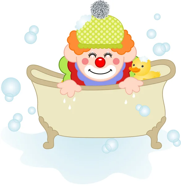 Очаровательный клоун принимает ванну — стоковый вектор
