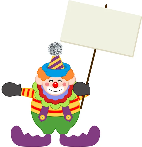 Счастливый клоун держит пустую вывеску — стоковый вектор
