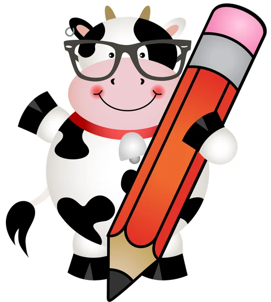 Vaca divertida con lápiz — Vector de stock
