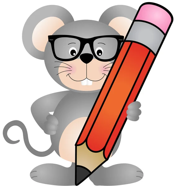 Lindo ratón con lápiz — Vector de stock