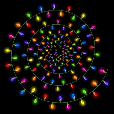 Siyah bir arka plan üzerinde izole sarmal Noel ışıkları