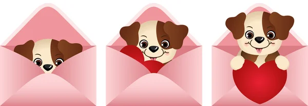 Cão bonito dentro carta de amor — Vetor de Stock