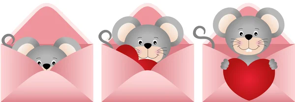 Lindo ratón dentro de la carta de amor — Archivo Imágenes Vectoriales