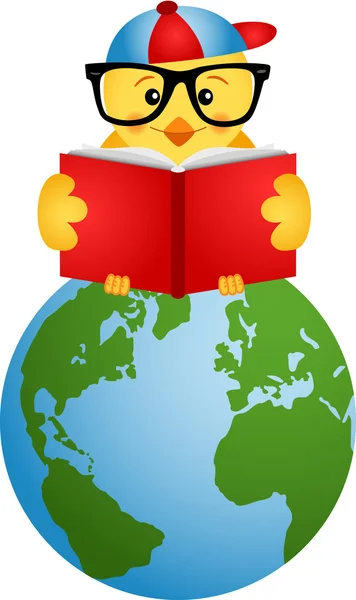 Csaj ül a világon könyv olvasó — Stock Vector