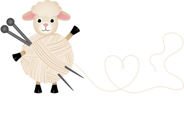 Ovejas con hilo de lana y agujas para tejer — Vector de stock