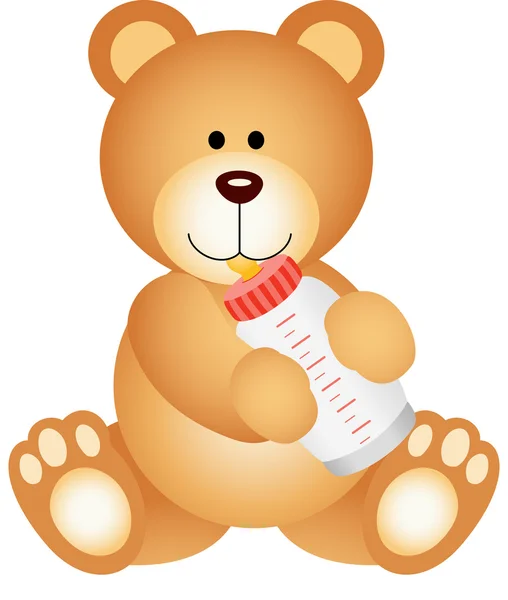 Teddybeer baby consumptiemelk uit fles — Stockvector