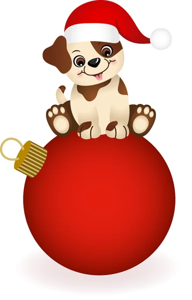 Cute dog on Christmas ball — Stock Vector