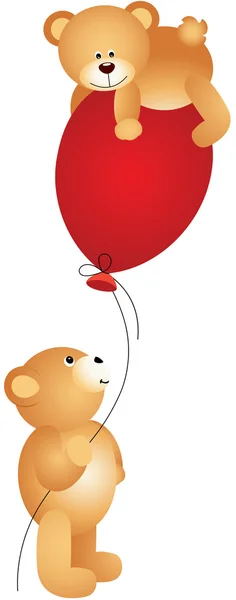 Ursos de peluche brincando com balão —  Vetores de Stock