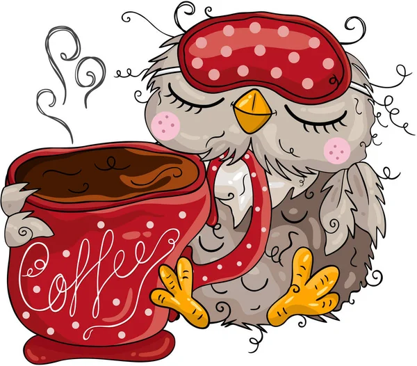 可愛いフクロウとコーヒーカップ — ストックベクタ
