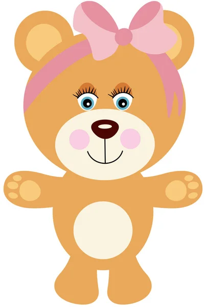 Baby Girl Teddy Bear Pink Bow Head — Stockový vektor