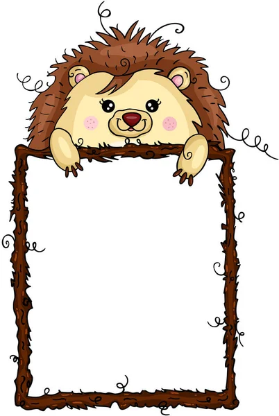 Funny Hedgehog Empty Wooden Frame — Stock Vector