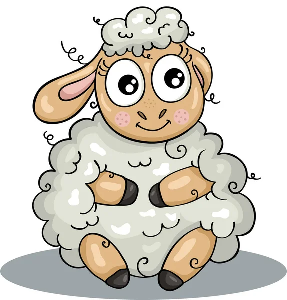 Funny Sheep Sitting Isolated White — Stock Vector