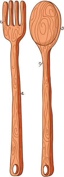 Dřevěný Pár Vidličky Lžíce — Stockový vektor
