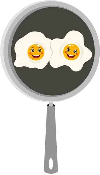 有趣的两个煎蛋放在锅里 — 图库矢量图片