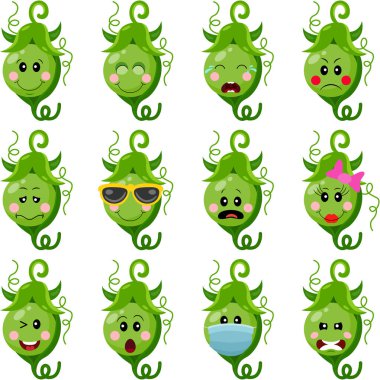 Farklı ifadelere sahip komik yeşil bezelye