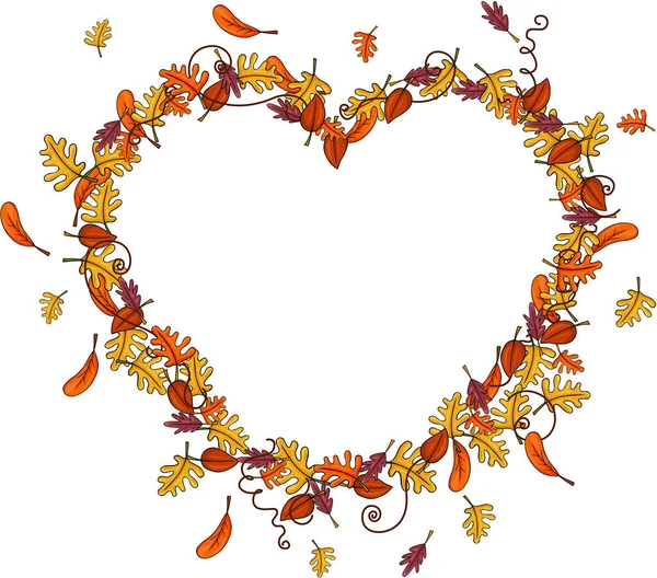 Cadre Forme Coeur Avec Des Feuilles Automne — Image vectorielle