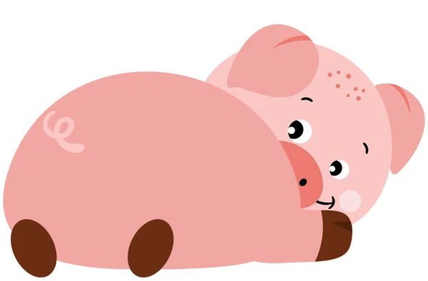 Cute Happy Pink Pig Lying — Stock Vector