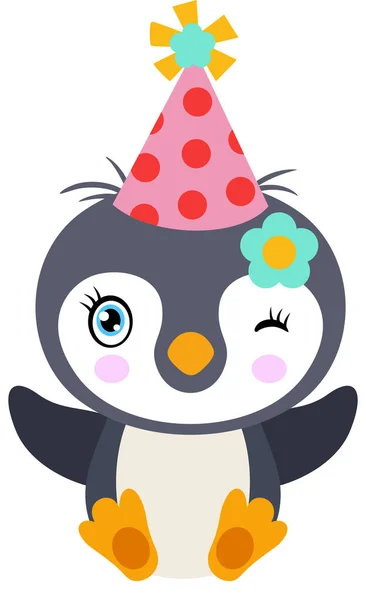 可愛いペンギンと帽子パーティー — ストックベクタ