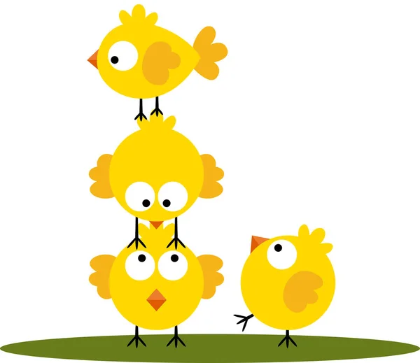 Four Cute Yellow Little Birds — Stock Vector