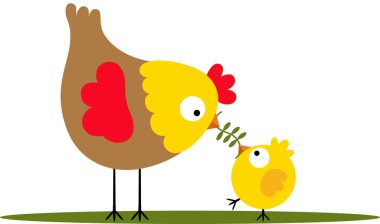 Sevimli tavuk ve küçük sarı piliç