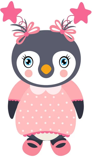 Fille Drôle Pingouin Isolé Sur Blanc — Image vectorielle