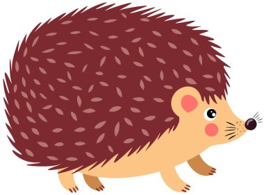 Şirin bir kirpiyi temsil eden ölçeklenebilir vektörel, tasarım elementi, beyaz arkaplanda izole edilmiş illüstrasyon.