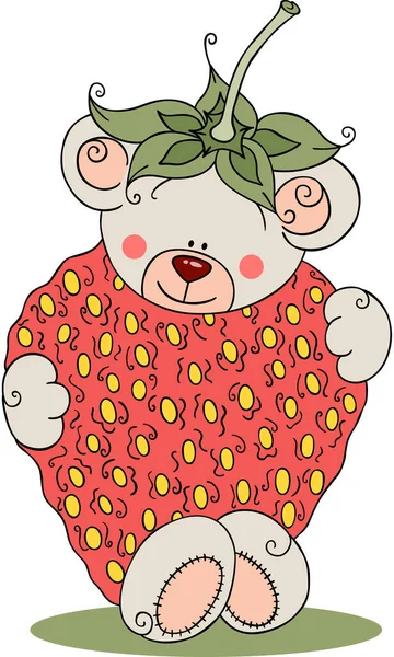 Teddy Bear Strawberry Isolated White — Stock Vector