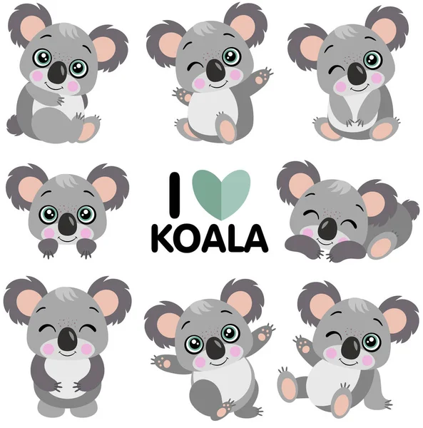 Funny Set Koalas Different Positions — Stock Vector