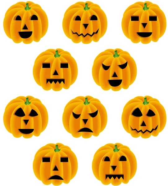 Calabaza de Halloween con diferentes expresiones — Vector de stock