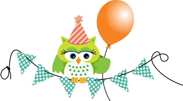 Hibou d'anniversaire avec ballon — Image vectorielle